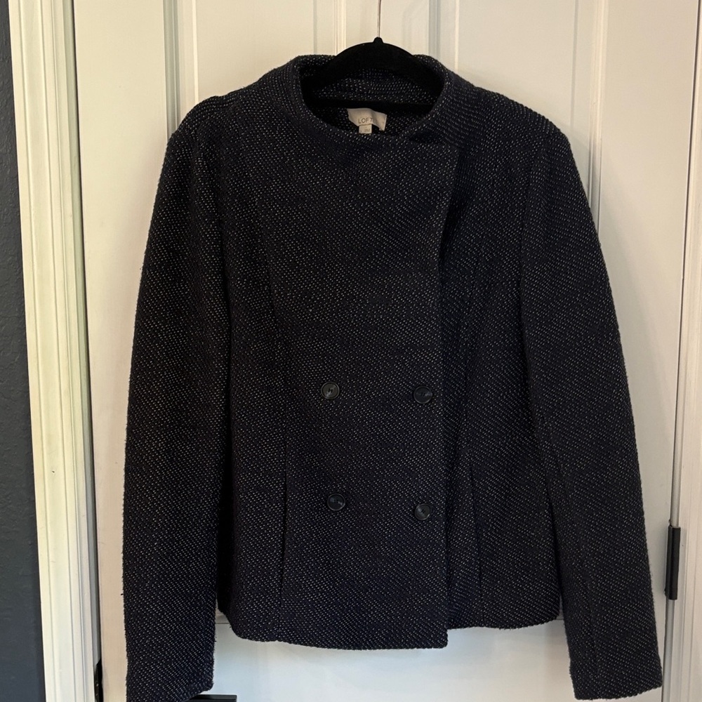 LOFT Navy Tweed Pea Coat short